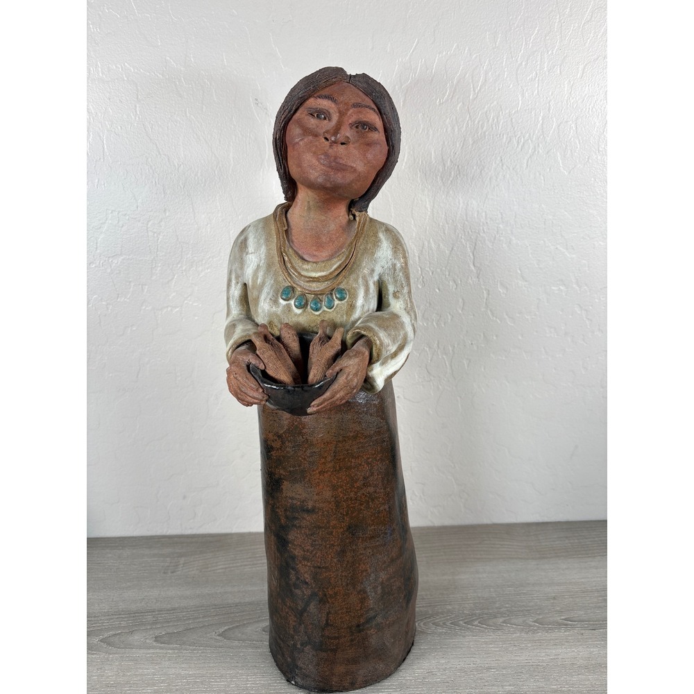 Vintage 1983 Jacque Signed Studio Pottery Native American Woman Sculpture 19"